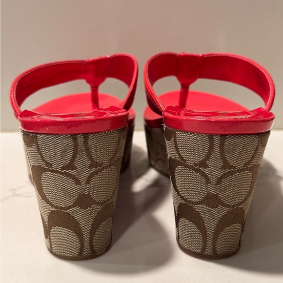Coach - Gabriela Wedge Red and Brown Sandals - Picture 8 of 15